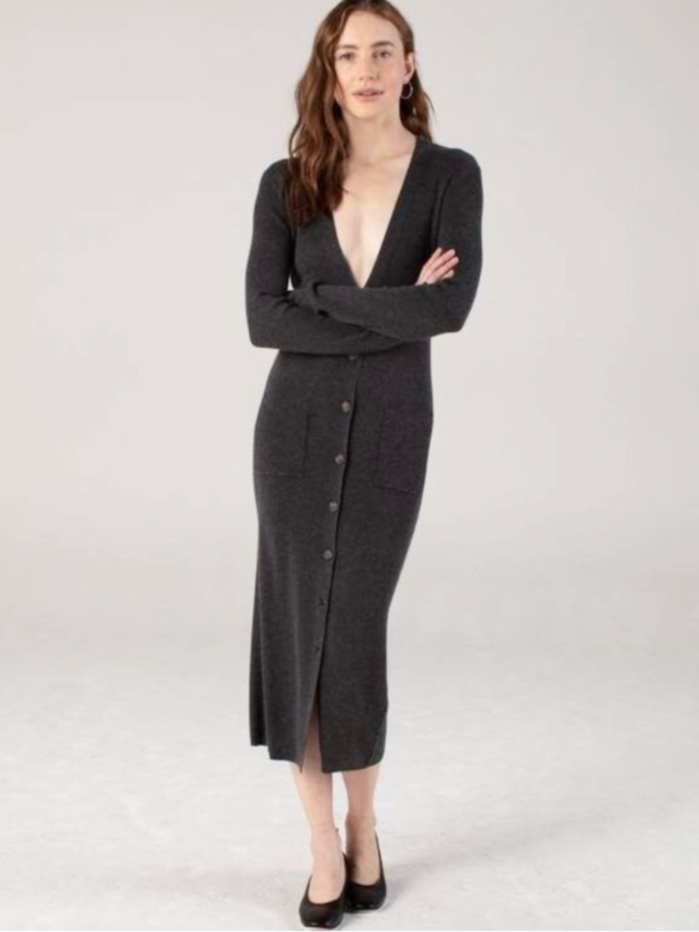 NAADAM Cashmere Silk Ribbed Cardigan Dress